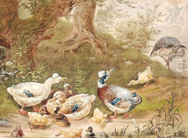 Poultry In The Forest Oil Painting by Robert Erbe