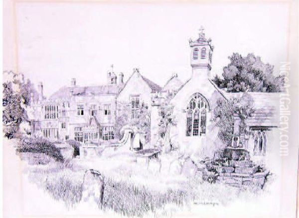 Study Of Brympton D'evercy Church Oil Painting by Nelly Erichsen