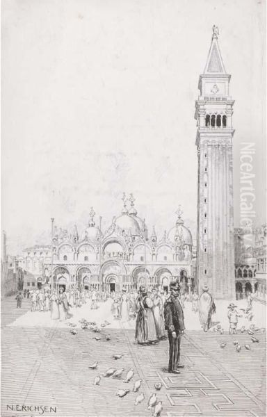 View Of The Campanile And Piazza San Marco, Vencie Oil Painting by Nelly Erichsen