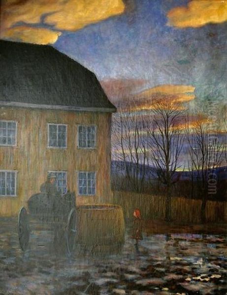 Maneskinn Oil Painting by Ludvig Lars Eriksen