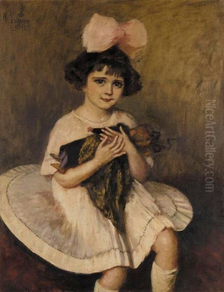 Portrait Of A Young Girl With Pink Ribbon Oil Painting by Princesse Marie Eristoff-Kasak