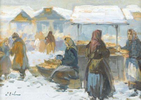 Winterliche Marktszene Oil Painting by Erich Erler-Samaden