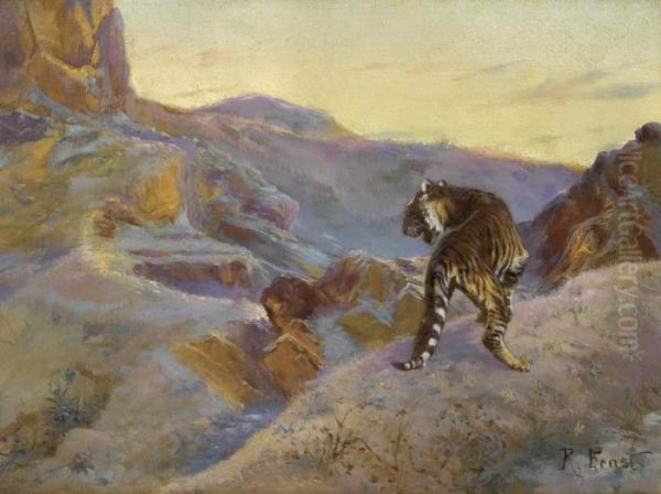 Tiger In The Mountains Oil Painting by Rudolph Ernst