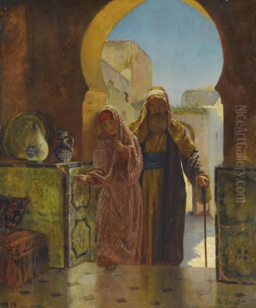 A Helping Hand Oil Painting by Rudolph Ernst