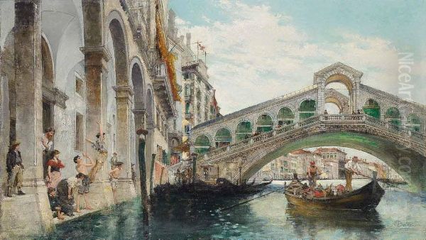 A Surprise For The Inhabitants Of The Rialto, Venice Oil Painting by Nicolas Felix Escalier