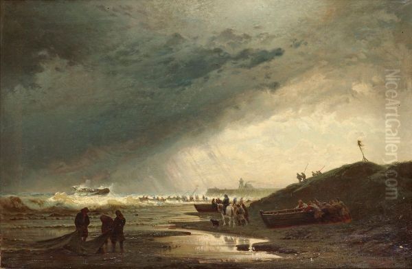 Shipwreck By The Coast Oil Painting by Hermann Eschke