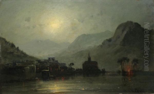 Vue Du Lac De Geneve Au Clair De Lune Oil Painting by Hermann Eschke