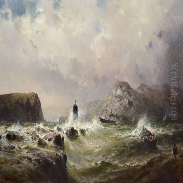 Scottish Coast, Stormy Weather Oil Painting by Hermann Richard Eschke