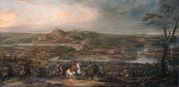 The Battle Of Bassignana, 27 July 1745, Between The French Troops,led By The Marechal De Maillebois, And The Spanish Troops, Led Bythe Conde De Gages Oil Painting by Esgret De Rainville