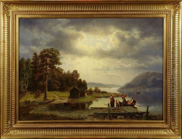 Landskap Medfiskarfamilj Oil Painting by Peter Eskilson