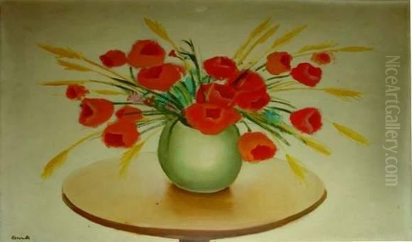 Bouquet De Tulipes Rouges Oil Painting by Maurice Dit Joannes Esnault