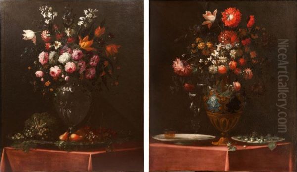 Bouquet De Fleurs Aux Fruits Bouquet Defleurs Aux Noisettes Et Au Verre Oil Painting by Benito Espinos