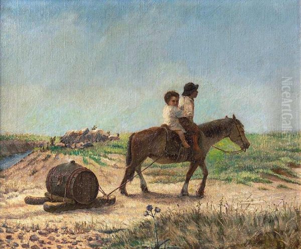 Ninos A Caballo Oil Painting by Horacio Espondaburu