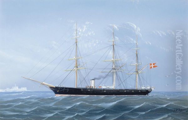 A Danish Steamship In The Mediterranean Oil Painting by Gaetano Esposito