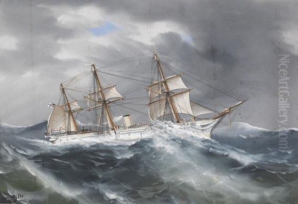 Besegelte Dampfschraubenkorvette Der Kaiserlichen Marine Oil Painting by Gaetano Esposito