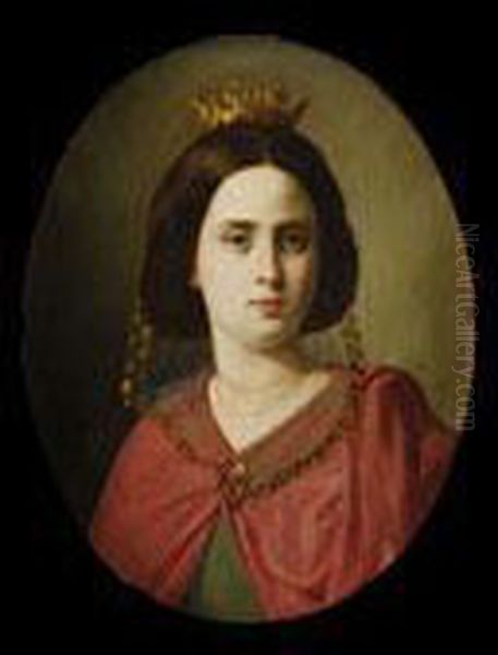 Retrato De Isabel Ii Vestida A La Antigua Oil Painting by Carlos Maria Esquivel Rivas