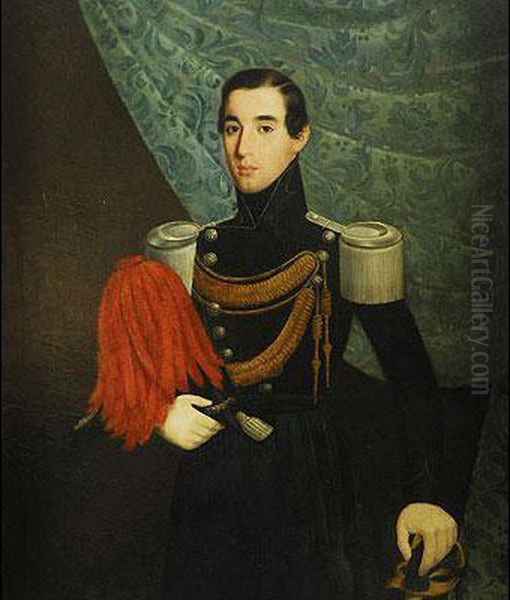 Retrato De Caballero Joven Con Uniforme De Capitan De Infanteria Oil Painting by Antonio Maria Esquivel Y Suarez De Urbina