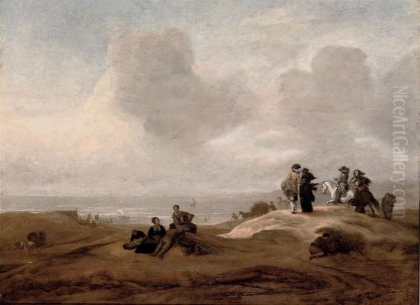 Elegant Figures In A Dune Landscape Oil Painting by Jacob Esselens