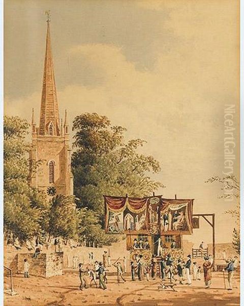 Punch And Judy Performance Outside The Church Of St. Mary The Virgin Oil Painting by Richard Hamilton Essex