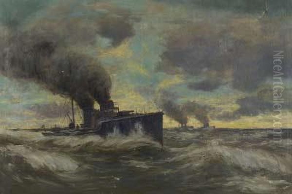 Boote Der Kaiserlichen Kriegsmarine Auf Hoher See Oil Painting by Alexander Essfeld