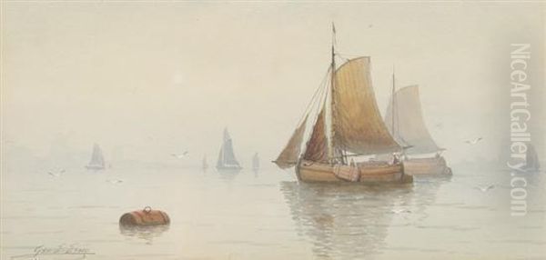 Seascape With Sailboats Oil Painting by George Emerick Essig