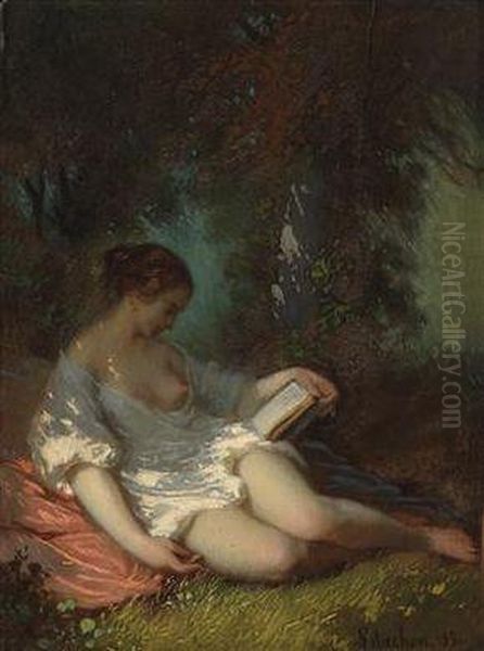 Reader In A Park Oil Painting by Louis Antoine Estachon