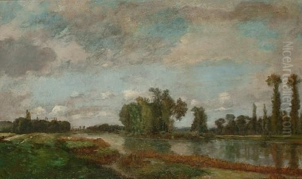 A River Landscape Oil Painting by Eugene-Pierre Estanave