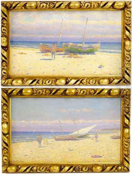 Barcas En La Playa Oil Painting by Esteve Batlle Ametllo