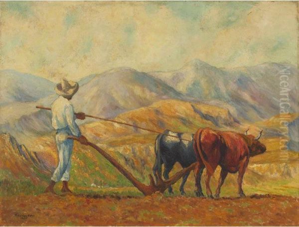 Plowing Oil Painting by George Estill