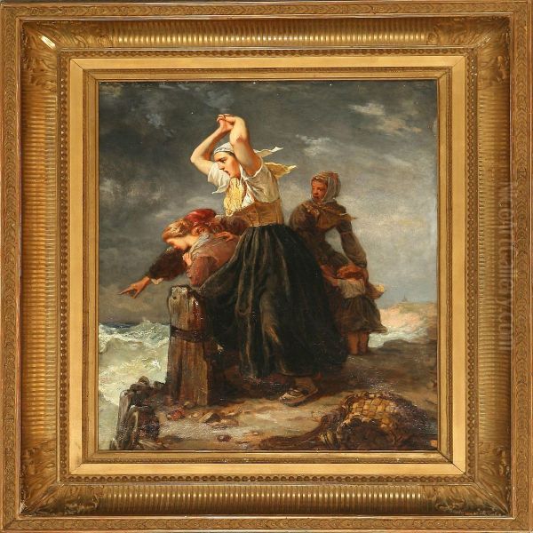 Famille De Pecheurs Assistant A Une Sinistre Oil Painting by Louis Jules Etex