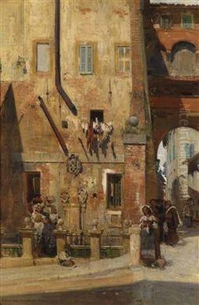 Busy Streets Of Siena Oil Painting by Theodor Josef Ethofer