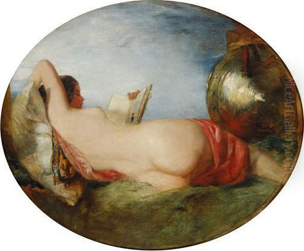 Reclining Nude Reading Oil Painting by William Etty