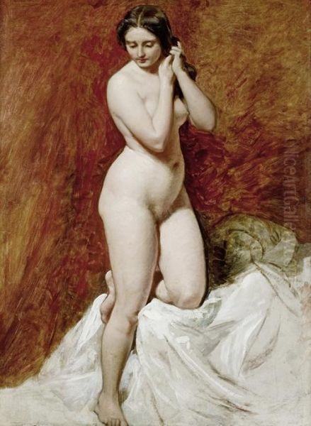 Study Of A Female Nude Full Length Oil Painting by William Etty