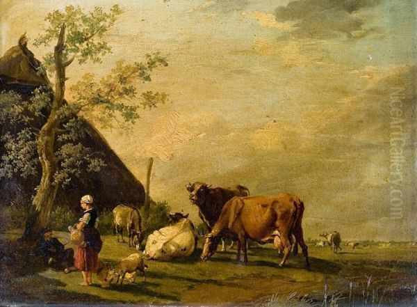 Vee Voor De Hoeve Oil Painting by Eugene Verboeckhoven