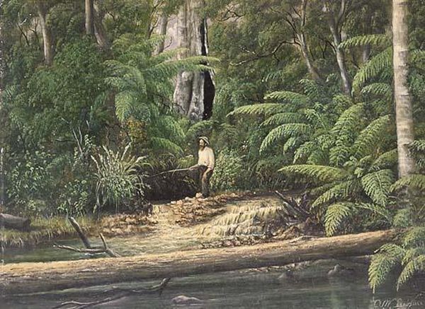 Man By The Edge Of The River Oil Painting by Alfred William Eustace