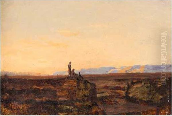 Figures At Dusk In North Africa Oil Painting by Charles Fr. Eustache