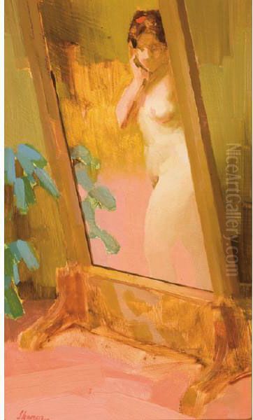 Nude Female Reflection Oil Painting by Edmund William Evans