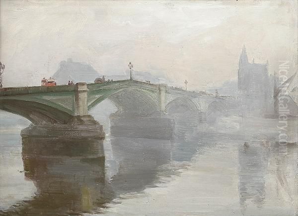 Battersea Bridge, Morning Oil Painting by Edmund William Evans