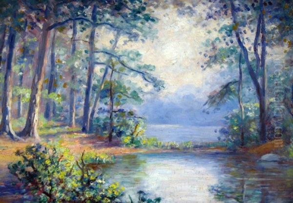 Forest Lake Oil Painting by Edmund William Evans