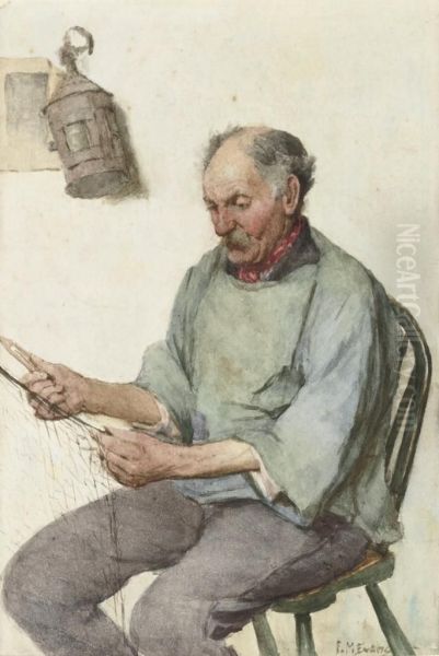 A Fisherman Mending A Net Oil Painting by Frederick Mcnamara Evans