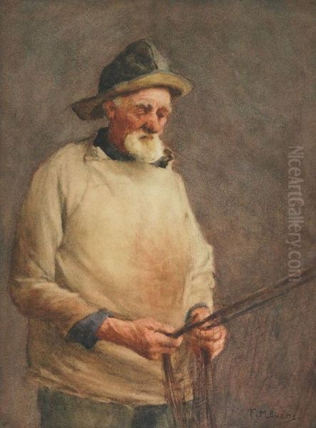 Fisherman Mending A Net; Portrait Of A Fisherman Oil Painting by Frederick Mcnamara Evans