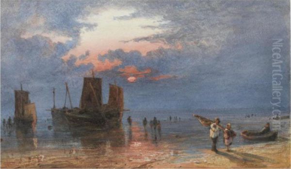 Sunset On Brighton Sands Oil Painting by Samuel Thomas George Evans