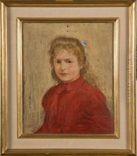 Portrait De Fillette En Rouge Oil Painting by Henri-Jacques Evenepoel