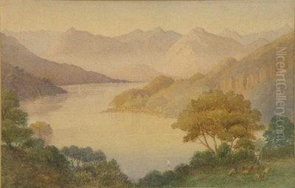 An Italian Lake Scene Oil Painting by William, Everett Col.