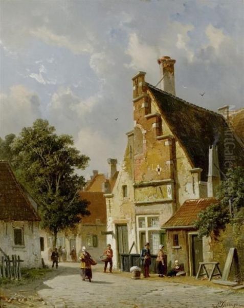 View Of A Town Oil Painting by Adrianus Eversen