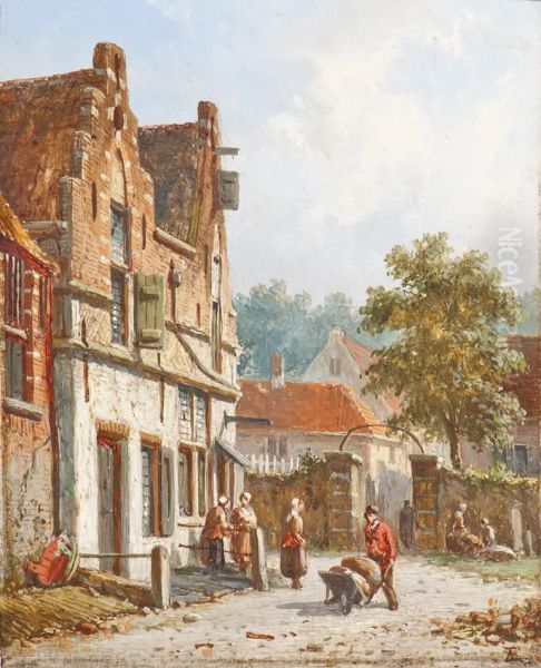 Village View Oil Painting by Adrianus Eversen