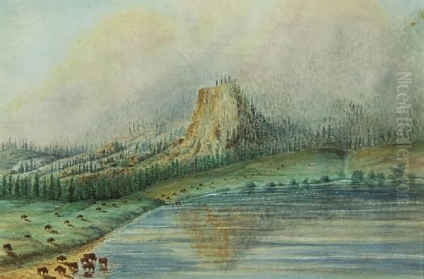 Red Butte On The Republican River Oil Painting by Thomas Evershed