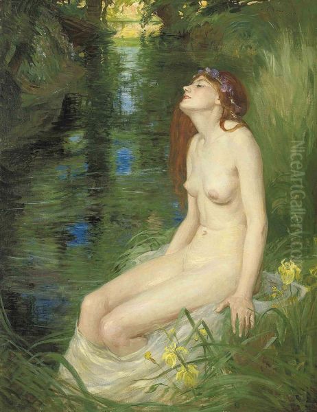 A Nymph Beside A Pool Oil Painting by Reginald Grenville Eves