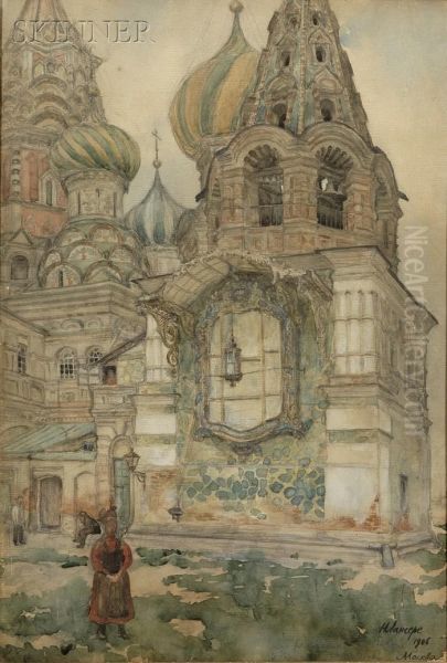 Bell Tower Of The Church Of Vasiliy The Blessed Inmoscow Oil Painting by Evgen'Evich Lansere Evgenii