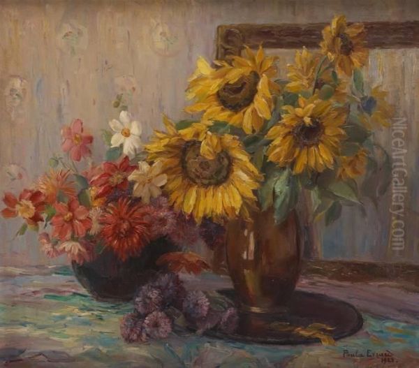 Composition Aux Tournesols Oil Painting by Paula Evrard